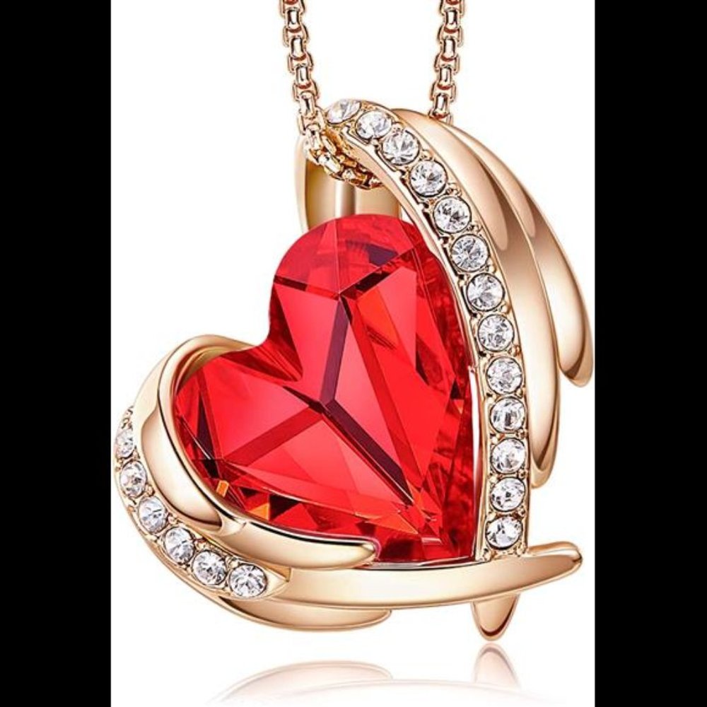 Love Heart Pendant Necklaces for Women Silver Tone Rose Gold Tone Crystals